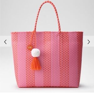 Mark & Graham SAYULITA WOVEN BEACH TOTE pink & orange